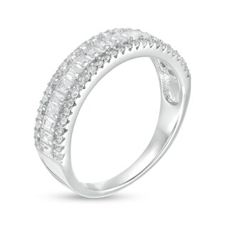 Solid Sterling Silver Baguette and Round CZ Triple Row Ring - Size 8