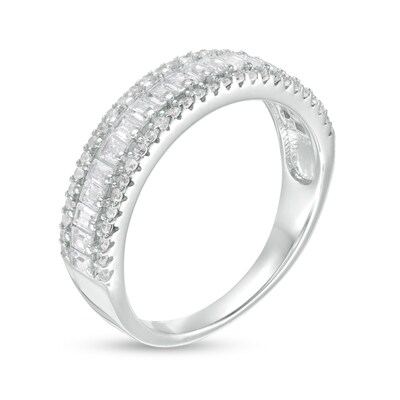 Solid Sterling Silver Baguette and Round CZ Triple Row Ring - Size 8