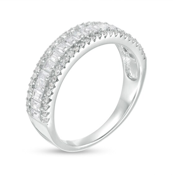 Solid Sterling Silver Baguette and Round CZ Triple Row Ring - Size 8