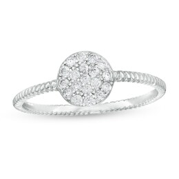 Cubic Zirconia Round Cluster Rope-Textured Ring in Sterling Silver - Size 6