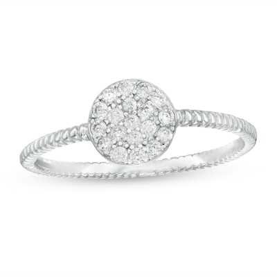 Cubic Zirconia Round Cluster Rope-Textured Ring in Sterling Silver - Size 6