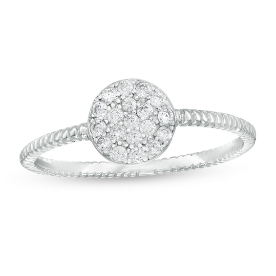 Cubic Zirconia Round Cluster Rope-Textured Ring in Sterling Silver - Size 6