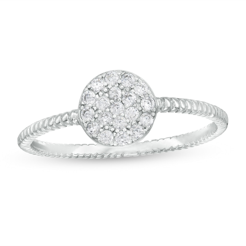 Cubic Zirconia Round Cluster Rope-Textured Ring in Sterling Silver - Size 6