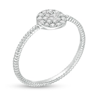 Cubic Zirconia Round Cluster Rope-Textured Ring in Sterling Silver - Size 6