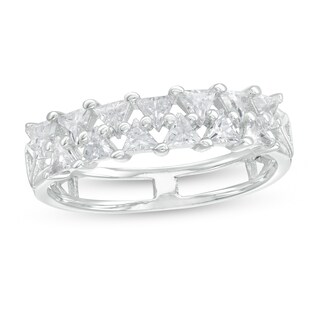Solid Sterling Sliver Trillion-Cut CZ Double Row Ring  - Size 8
