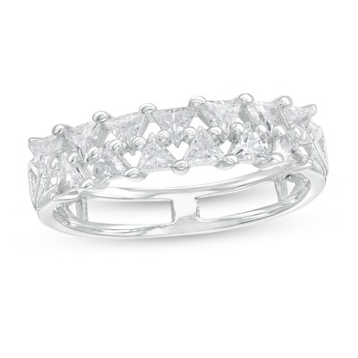 Solid Sterling Sliver Trillion-Cut CZ Double Row Ring  - Size 8