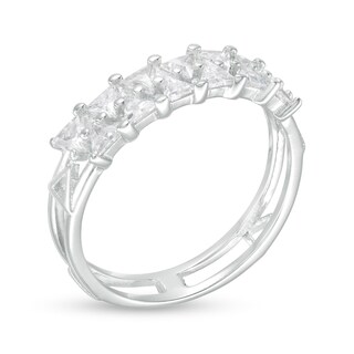 Solid Sterling Sliver Trillion-Cut CZ Double Row Ring  - Size 8