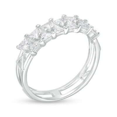 Solid Sterling Sliver Trillion-Cut CZ Double Row Ring  - Size 8