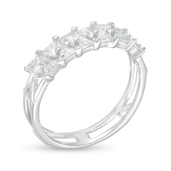 Solid Sterling Sliver Trillion-Cut CZ Double Row Ring  - Size 8