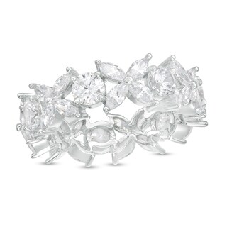 Marquise and Round Cubic Zirconia Flower Alternating Eternity Band in Solid Sterling Silver - Size 8