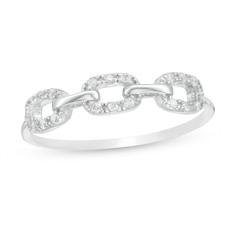 Cubic Zirconia Oval Chain Link Trio Ring in Sterling Silver - Size 6