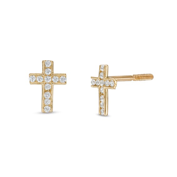 Child's Cubic Zirconia Cross Stud Earrings in 10K Gold