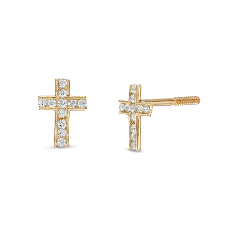 Child's Cubic Zirconia Cross Stud Earrings in 10K Gold