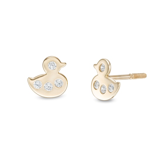 Child's Cubic Zirconia Duck Stud Earrings in 10K Gold