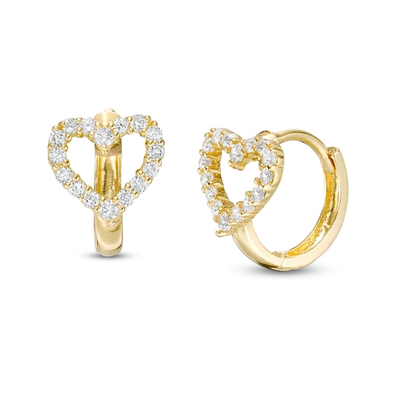 Child's Cubic Zirconia Heart Huggie Hoop Earrings in 10K Gold