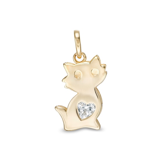 Child's Heart-Shaped Cubic Zirconia Cat Charm in 10K Gold