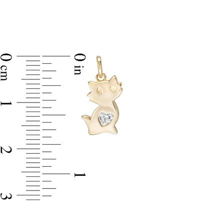 Child's Heart-Shaped Cubic Zirconia Cat Charm in 10K Gold
