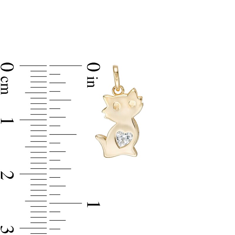 Child's Heart-Shaped Cubic Zirconia Cat Charm in 10K Gold