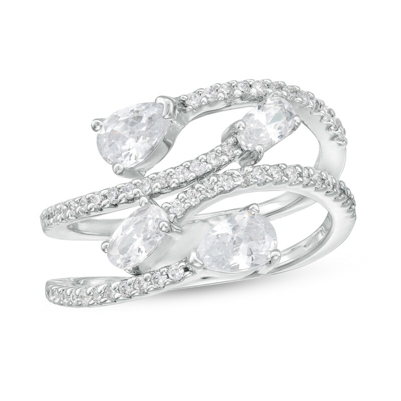 Multi-Shape Cubic Zirconia Double Bypass Wrap Ring in Sterling Silver - Size 8