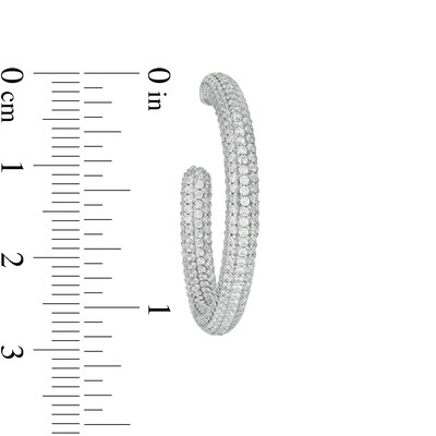 Cubic Zirconia Pavé Tube J-Hoop Earrings in Sterling Silver