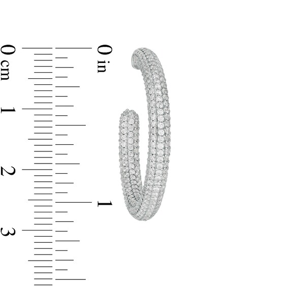 Cubic Zirconia Pavé Tube J-Hoop Earrings in Sterling Silver
