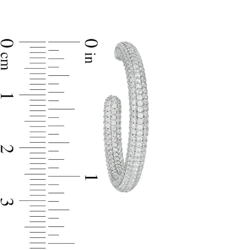 Cubic Zirconia Pavé Tube J-Hoop Earrings in Sterling Silver