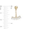 014 Gauge Pear-Shaped and Round Cubic Zirconia Curved Bar Belly Button Ring in 10K Gold