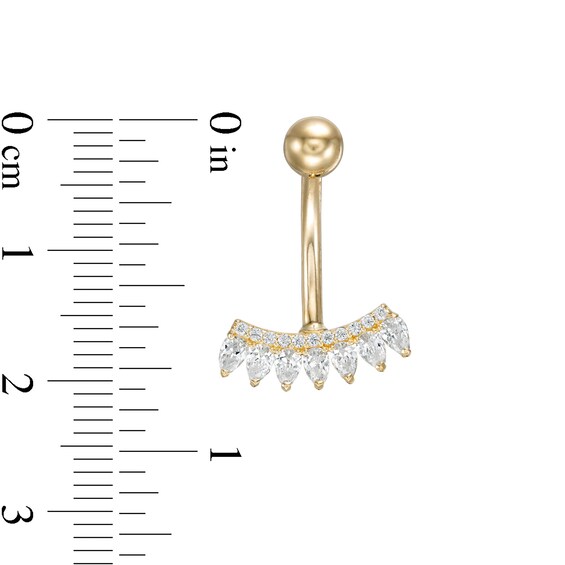 014 Gauge Pear-Shaped and Round Cubic Zirconia Curved Bar Belly Button Ring in 10K Gold