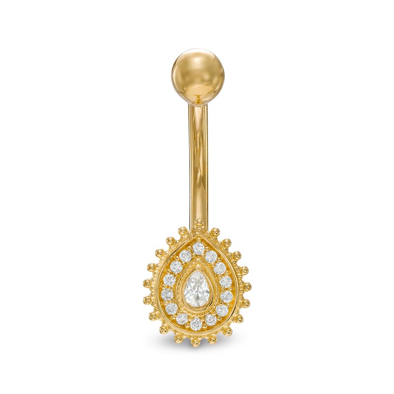 Main Image 1 of 014 Gauge Pear-Shaped and Round Cubic Zirconia Frame Vintage-Style Belly Button Ring in 10K Gold