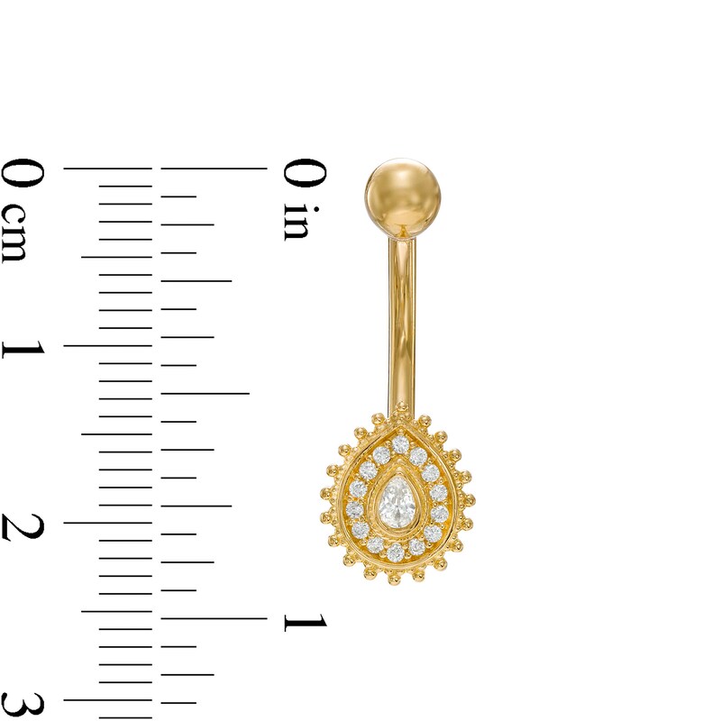 Main Image 2 of 014 Gauge Pear-Shaped and Round Cubic Zirconia Frame Vintage-Style Belly Button Ring in 10K Gold