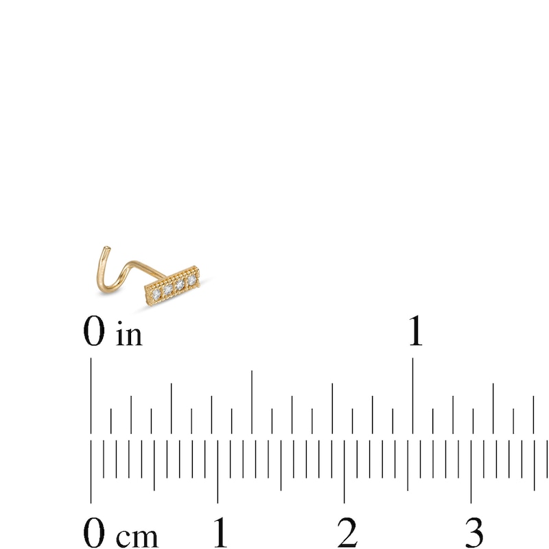 14K Semi-Solid Gold CZ Beaded Bar Screw-Style Nose Stud - 22G