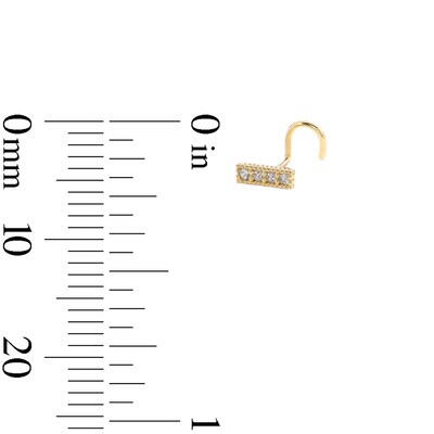 14K Semi-Solid Gold CZ Beaded Bar Screw-Style Nose Stud - 22G