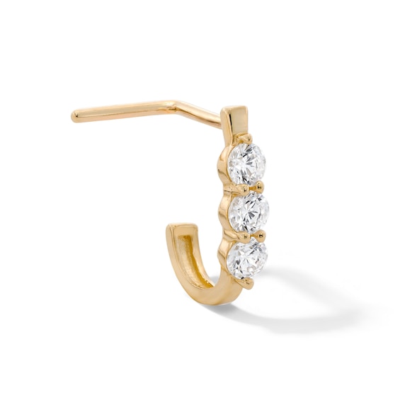 14K Semi-Solid Gold CZ J-Hoop L-Shape Nose Stud - 22G 3/8"