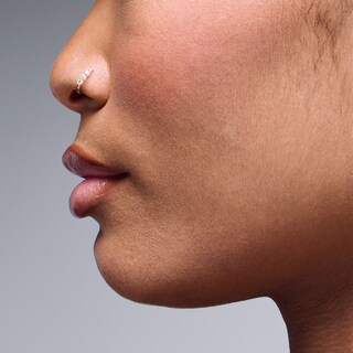 14K Semi-Solid Gold CZ J-Hoop L-Shape Nose Stud - 22G 3/8"