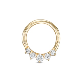 10K Solid Gold CZ Graduated Five Stone Hoop - 16G 5/16"