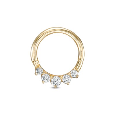 10K Solid Gold CZ Graduated Five Stone Hoop - 16G 5/16"