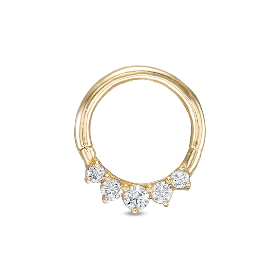 10K Solid Gold CZ Graduated Five Stone Hoop - 16G 3/8"