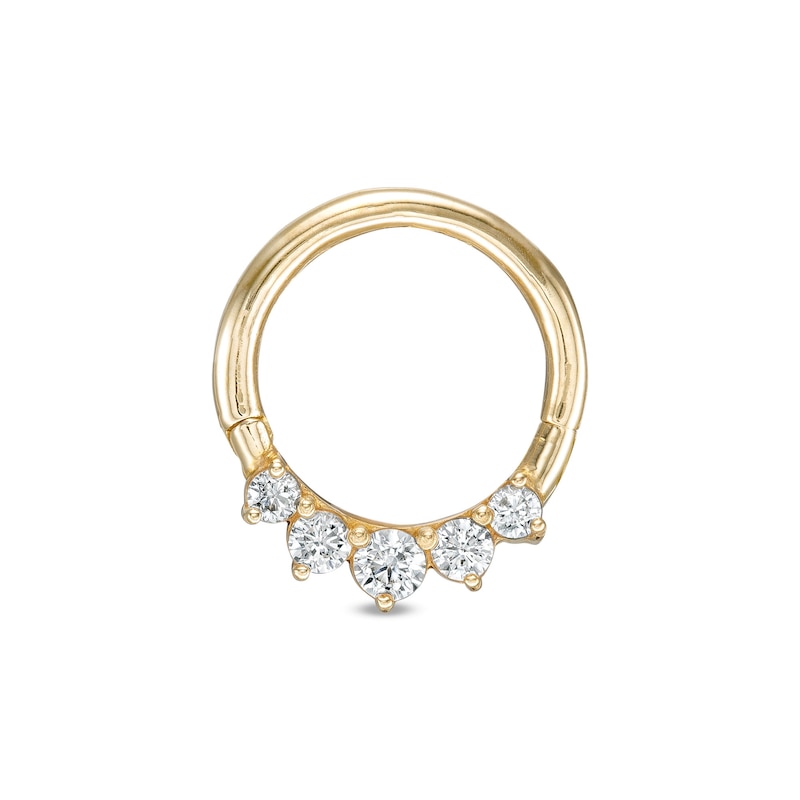 10K Solid Gold CZ Graduated Five Stone Nose Ring - 16G 3/8"