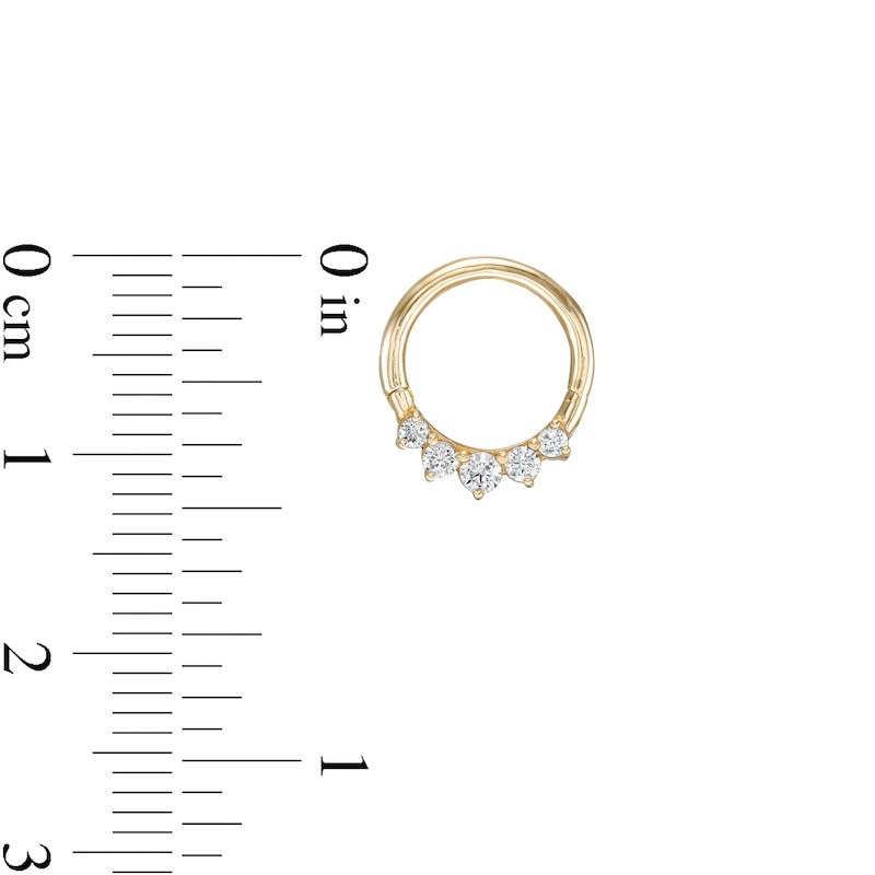 10K Solid Gold CZ Graduated Five Stone Nose Ring - 16G 3/8"