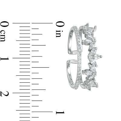 Adjustable Marquise and Round Cubic Zirconia Leafy Double Row Open Shank Toe Ring in Sterling Silver