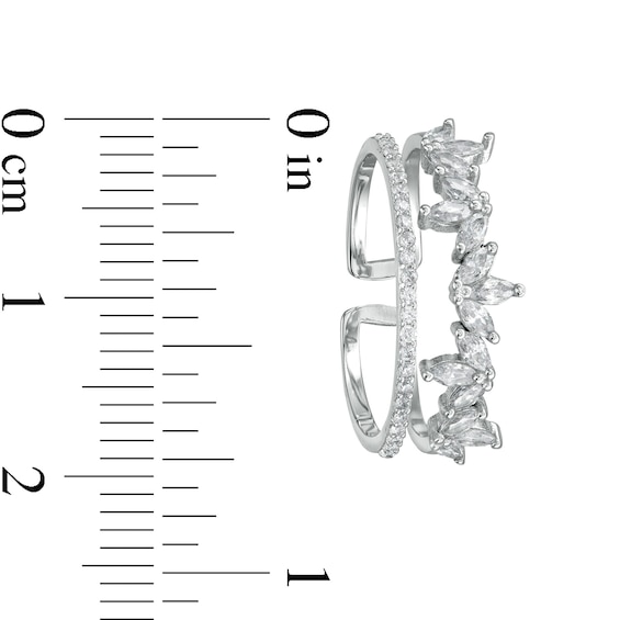 Adjustable Marquise and Round Cubic Zirconia Leafy Double Row Open Shank Toe Ring in Sterling Silver