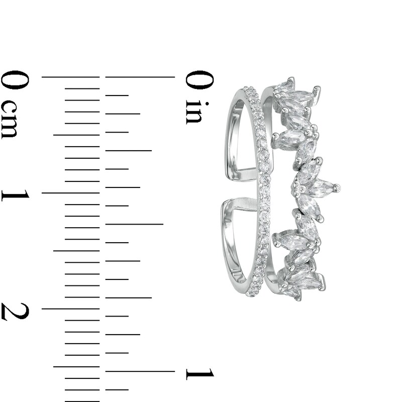 Adjustable Marquise and Round Cubic Zirconia Leafy Double Row Open Shank Toe Ring in Sterling Silver