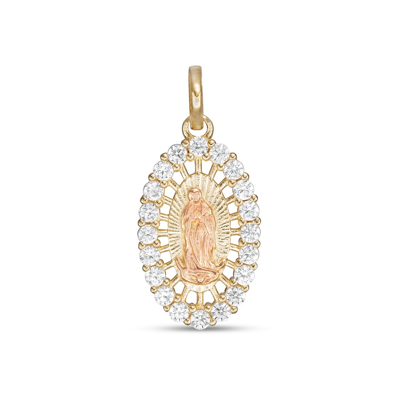 Child's Cubic Zirconia Frame Our Lady of Guadalupe Oval Two-Tone Necklace Charm in 10K Gold and Rose Rhodium