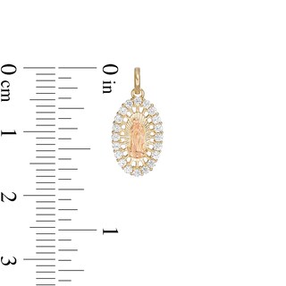 Child's Cubic Zirconia Frame Our Lady of Guadalupe Oval Two-Tone Necklace Charm in 10K Gold and Rose Rhodium