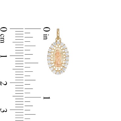 Child's Cubic Zirconia Frame Our Lady of Guadalupe Oval Two-Tone Necklace Charm in 10K Gold and Rose Rhodium