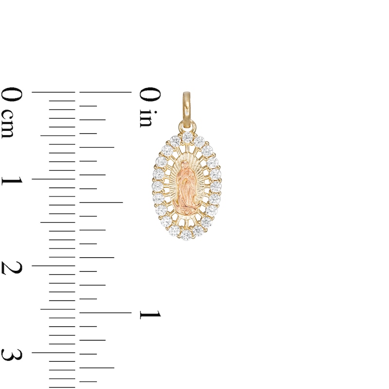 Child's Cubic Zirconia Frame Our Lady of Guadalupe Oval Two-Tone Necklace Charm in 10K Gold and Rose Rhodium
