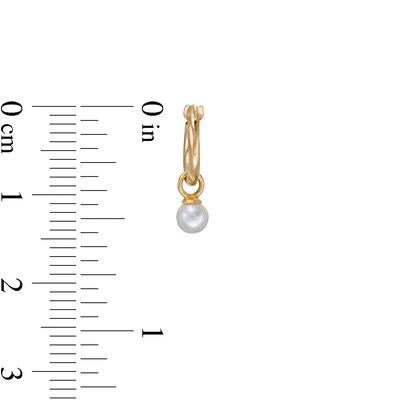Child's 3mm Simulated Pearl Dangle Hoop Earrings in 10K Gold