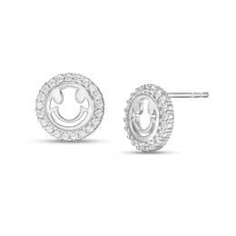 Child's Cubic Zirconia Frame Smiley Face Cut-Out Stud Earrings in Sterling Silver