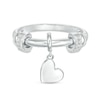 Thumbnail Image 0 of Cubic Zirconia Double Barrel Charm and Heart Disc Dangle Collar Ring in Solid Sterling Silver - Size 6