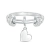 Thumbnail Image 0 of Cubic Zirconia Double Barrel Charm and Heart Disc Dangle Collar Ring in Solid Sterling Silver - Size 6